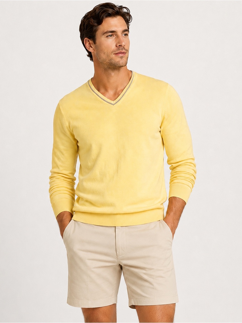 Jos. A. Bank Cashmere Blend Men’s Large Yellow Sweater Lightweight Preppy Golf